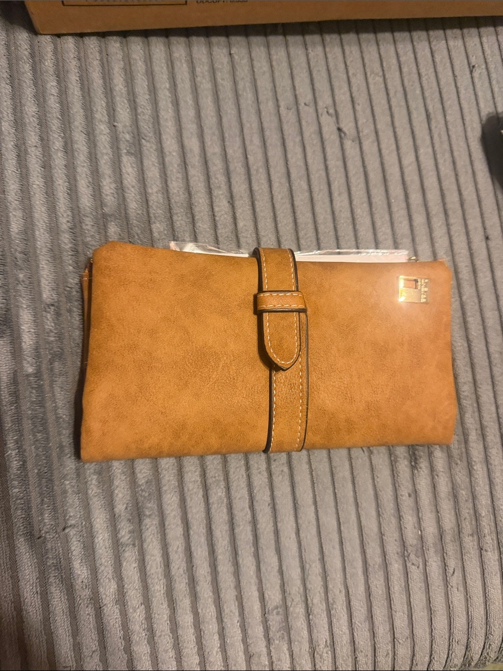 2 item Women's Tan Faux-Leather Clutch Wallet with Strap Detail